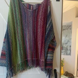 Free People Multicolor Striped Fringe Knit Sweater